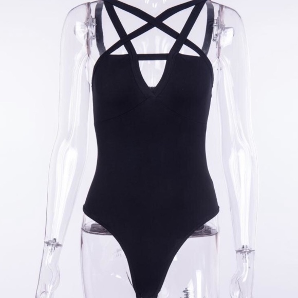 NEW‼️❣️STAR❣️BLACK STAR STRAPPED - Bodysuit - Picture 2 of 5